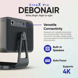 DEBONAIR CineX Pro 4K Ultra HD Native 1080p Android 12 Projector | 1300 ANSI Lumens Auto (Focus+Screen Fit+Obstacle Avoidance) Dust Proof Engine 10W Speaker Dual WiFi BT5.0| 300" Display | Cinema Exp 2 Years Warranty