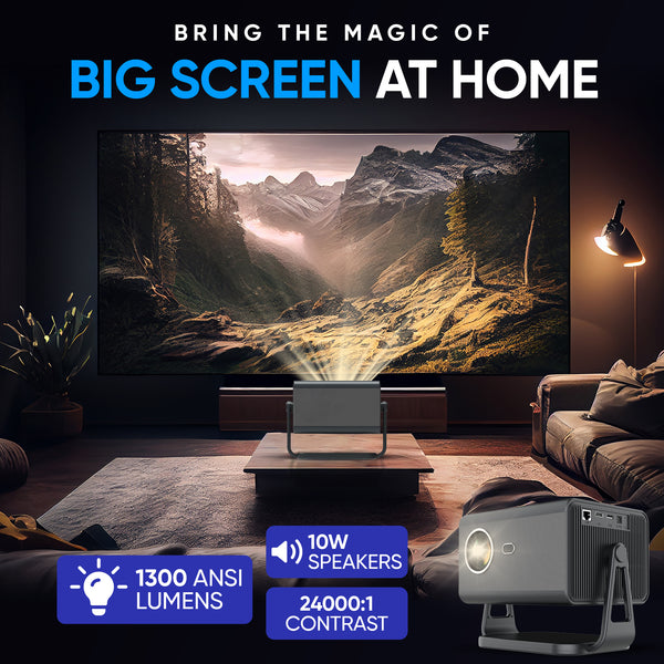 DEBONAIR CineX Pro 4K Ultra HD Native 1080p Android 12 Projector | 1300 ANSI Lumens Auto (Focus+Screen Fit+Obstacle Avoidance) Dust Proof Engine 10W Speaker Dual WiFi BT5.0| 300" Display | Cinema Exp 2 Years Warranty