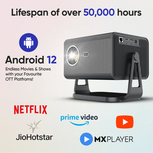 DEBONAIR CineX Pro 4K Ultra HD Native 1080p Android 12 Projector | 1300 ANSI Lumens Auto (Focus+Screen Fit+Obstacle Avoidance) Dust Proof Engine 10W Speaker Dual WiFi BT5.0| 300" Display | Cinema Exp 2 Years Warranty