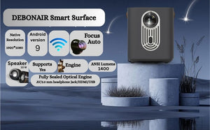 DEBONAIR Smart Surface Interactive Projector Ultra HD Native 1080p Turns Wall into Touchscreen 4K HDR 1400 ANSI Lumens Auto (Focus, Screen Fit, OBS Avoidance) Dust Proof Engine (WiFi & BT) 300" inch 2 Years Warranty