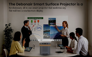 DEBONAIR Smart Surface Interactive Projector Ultra HD Native 1080p Turns Wall into Touchscreen 4K HDR 1400 ANSI Lumens Auto (Focus, Screen Fit, OBS Avoidance) Dust Proof Engine (WiFi & BT) 300" inch 2 Years Warranty