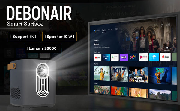 DEBONAIR Smart Surface Interactive Projector Ultra HD Native 1080p Turns Wall into Touchscreen 4K HDR 1400 ANSI Lumens Auto (Focus, Screen Fit, OBS Avoidance) Dust Proof Engine (WiFi & BT) 300" inch 2 Years Warranty